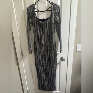 Elegant Black and Silver Striped Dress